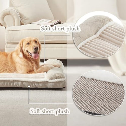 Dog Bed for Large Dogs, Dog Mattress with Pillow for Crate Kennel, Sofa pet Bed, Super Soft pet Bed for Medium, Jumbo, Small Dogs Breeds (Beige, X-Large:(40"x28"x3.5")