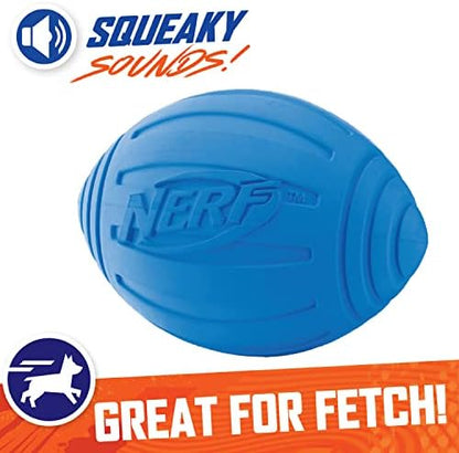 Nerf Dog Ridged Football Dog Toy with Interactive Squeaker, Lightweight, Durable and Water Resistant, 7 Inch Diameter for Medium/Large Breeds, Single Unit, Blue