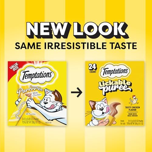 Temptations Creamy Puree Lickable Cat Treats, Chicken, 24 Count