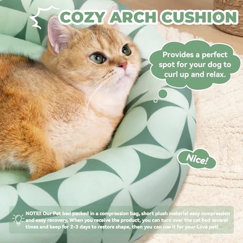 Zerbuger 20in Green Pattern Round Dog Bed Sofa for Dogs Cats, Washable
