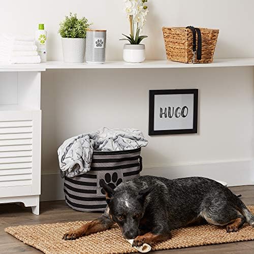 Bone Dry 5743 Pet Storage Collection Striped Paw Patch Bin, Medium Round, Black