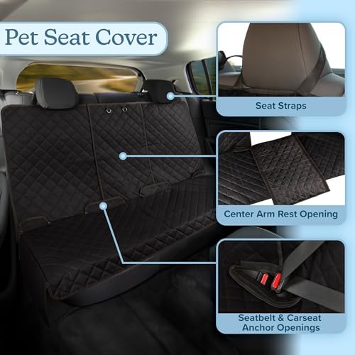 Dog Car Seat Cover for Back Seat - Water-Resistant Car Seat Protector for Cars, Trucks, and SUVs - Seat Cover Protects from Scratches, Mud, Pet Hair and Accidents - Car Accessories by PETMAKER (Black)
