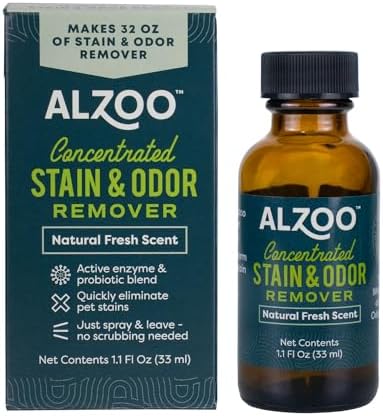 ALZOO Concentrated Pet Stain & Odor Remover Refill, Makes Up to 96 Fl Oz Cleaning Solution, Enzyme & Probiotic Formula, Refill Bottles for Dogs & Cats, 1.1 Fl Oz