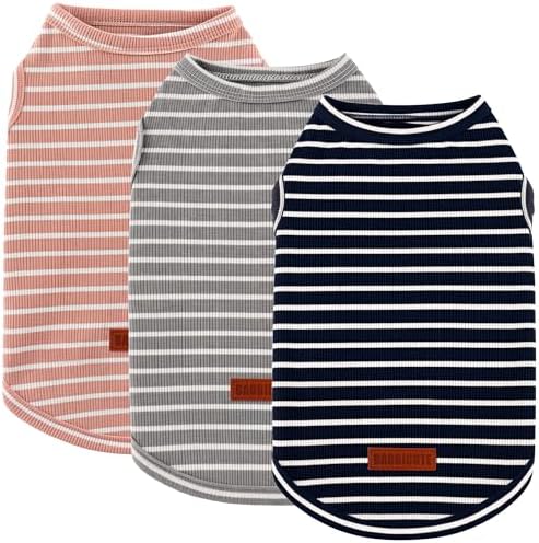 3Pack Dog Shirt Cotton Striped T-Shirts Stretchy Comfortable Pet Vest for Puppy and Cat Super Soft Dog Shirts Vest Sleeveless Breathable Basic Clothes for Small Medium Large Boy Girl Dogs