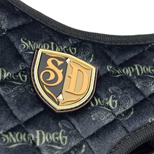 Snoop Doggie Doggs Quilted Velvet Deluxe Pet Harness with Logo Pattern and Gold-Tone Metal Hardware