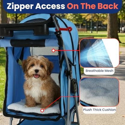 BestPet | 4-Wheel Foldable Pet Stroller | Blue | Lightweight & Portable
