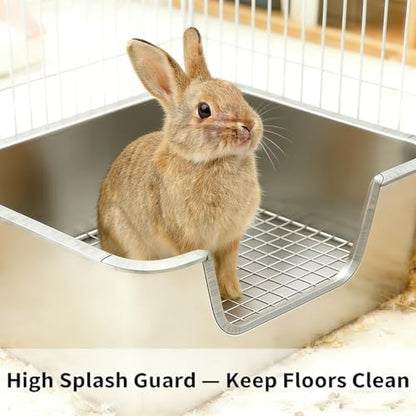 PODOO Bunny Litter Box, Stainless Steel Sifting Pan with Non-Slip Pads