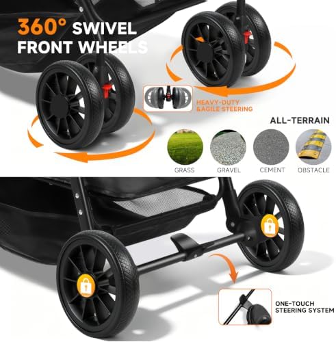 Dog Stroller for Large & Medium Dogs (Up to 66 lbs), Pet Stroller for 2 Small Dogs with Adjustable Handle & Canopy, Sun Shades, Storage Organizer, Oxford Fiber, Foldable & Ventilated