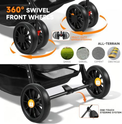 Dog Stroller for Large & Medium Dogs (Up to 66 lbs), Pet Stroller for 2 Small Dogs with Adjustable Handle & Canopy, Sun Shades, Storage Organizer, Oxford Fiber, Foldable & Ventilated