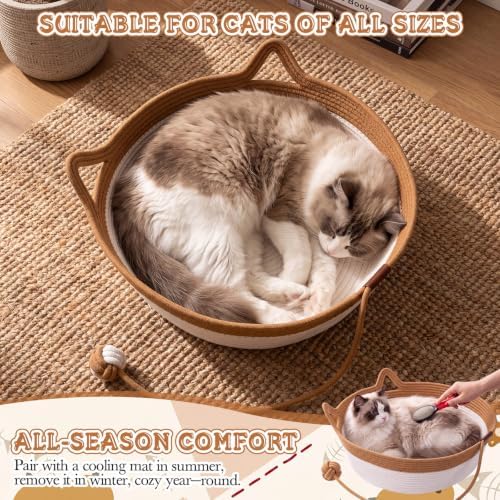 Novabright 2 Pack Woven Cat Baskets, 18.11 x 15.75 x 5.91 Inch, Caramel