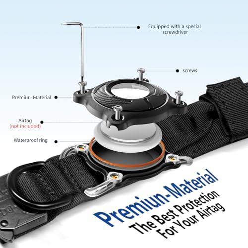 Waterproof AirTag Dog Collar with QR Code ID Tag, Tactical Military Dog Collar with Built-in AirTag Holder, Heavy Duty Metal Buckle & Control Handle, GPS Tracker Collar for Large Dogs (Red, XL)
