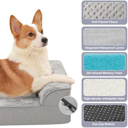 Rainmr Memory Foam Orthopedic Dog Bed, Washable Dog Couch with Removable Waterproof Cover and Nonskid Bottom for Pet Sofa, 35x23 Inches, Light Grey