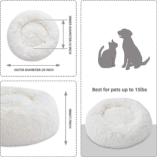 Cat Beds for Indoor Cats - Cat Bed Washable 24 inches, Dog Beds for Small Medium Dogs, Anti Anxiety Round Fluffy Plush Faux Fur Pet Bed, Thick Bottom