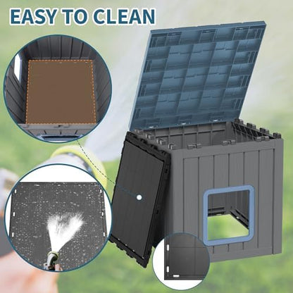 NUNU LAB Cat Litter Box Enclosure, Outdoor Cat House – Weatherproof & UV Resistant PP Material Shelter with Sloped Asphalt Roof, Durable Cat Condo for Garden, Patio, and Backyard (Blue, Large)