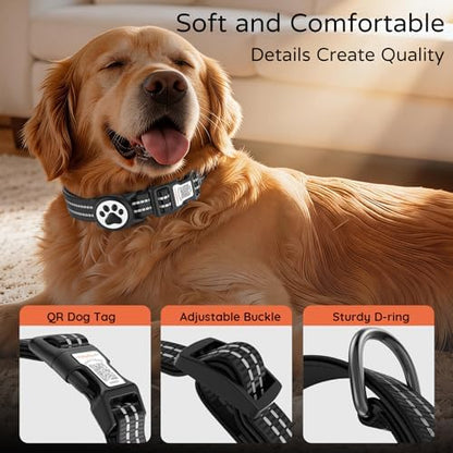 Waterproof AirTag Dog Collar with QR Code Dog Tag, Black02 L