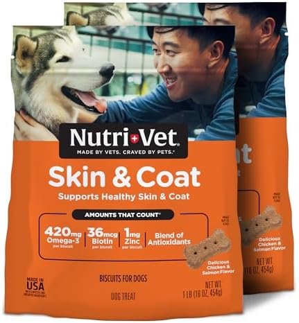 Nutri-Vet Skin & Coat Biscuits, Dog Fish Oil, Dog Skin Coat, 16oz (2 Pack)