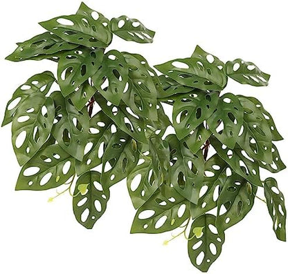 2Pack Fake Monstera Adansonii, Terrarium Plants with Suction Cups