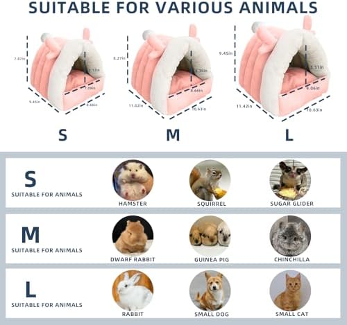 Guinea Pig Hideout, Warm Bed for Guinea Pig,Rabbits, Chinchillas, Guinea Pig Bed, Cozy Small Animal Winter Shelter (Pink, Large)