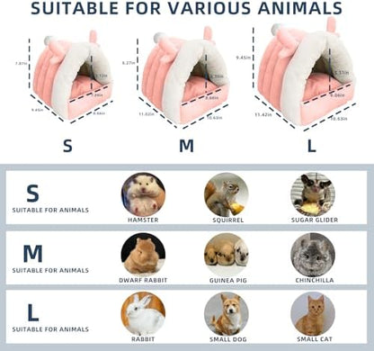 Guinea Pig Hideout, Warm Bed for Guinea Pig,Rabbits, Chinchillas, Guinea Pig Bed, Cozy Small Animal Winter Shelter (Pink, Large)