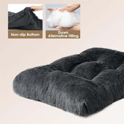 EHEYCIGA Fluffy Dog Crate Bed, Plush Extra Large Dog Pillow, Dark Grey