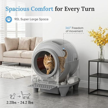 Greesum Fully Enclosed Self-Cleaning Cat Litter Box with App Control