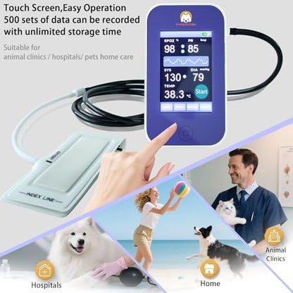Veterinary Monitor, Rechargeable Built-in Lithium Battery,LCD Touch Screen, Blood Pressure, SpO2, Pulse Rate & Temperature Monitoring for Dogs and Cats