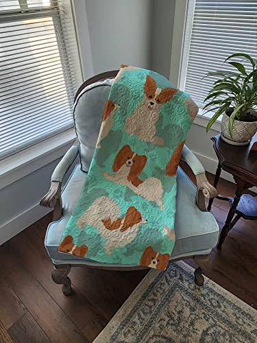Caroline's Treasures MLM1043LQB Red and White Papillon Quilted Blanket 50x60 Artwork Pattern Quilted Throw Blanket for Bed, Couch, Sofa, Soft and Lightweight