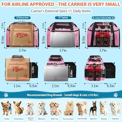 Petskd Top and Side Expandable Small Pet Carrier Airline Approved, Pink