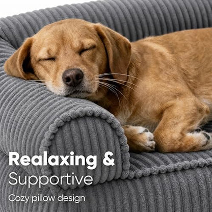 FUKUMARU Dog Couch Bed, Corduroy Cozy Cat Bed, Waterproof, Washable Cover