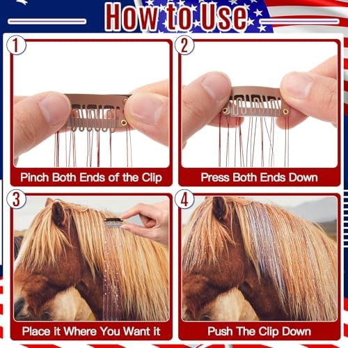Juexica 18Pcs Horse Bling Accessories Clip in Hair Extension, Patriot