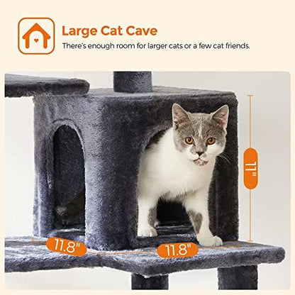 Feandrea Cat Tree, 54.2-Inch Cat Tower, Multi-Level Condo, Smoky Gray