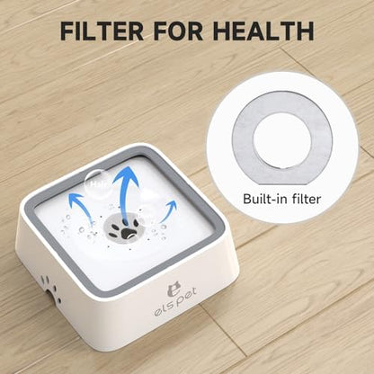 ELS PET White 2L Dog Water Bowl, No Spill Carbon Filter, for Dogs Cats