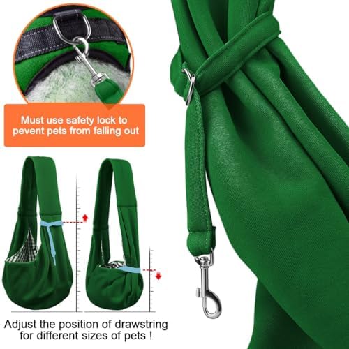 Tomkas Small Dog Cat Sling Carrier Puppy Purse Travel Wrap Soft Crossbody Pet Bag (Emerald Green, M - Classic Pocket & Classic Strap)