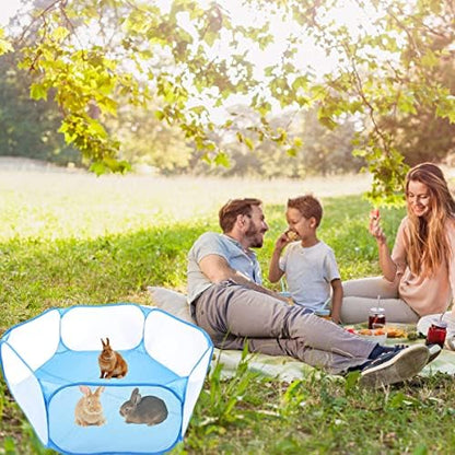 Guinea Pig Playpen Rabbit Cage Breathable & Transparent Small Animal Cage, Pop Open Outdoor/Indoor Exercise Fence, Portable Yard Fence for Guinea Pig Rabbit Hamster Chinchilla (Blue)