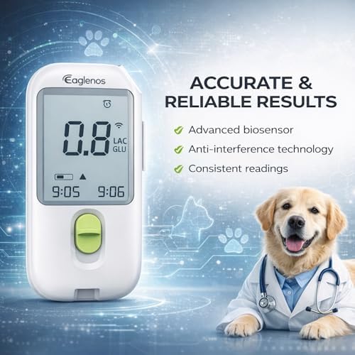 Pet Glucose & Lactate Monitor Kit, Pet Blood Analyzer for Dogs & Cats with Meter, 25 Glucose Strips & 25 Lactate Strips, Fast 10s Results, 0.8µL Sample for Horse Training, Equine Performance & Working Dog Training