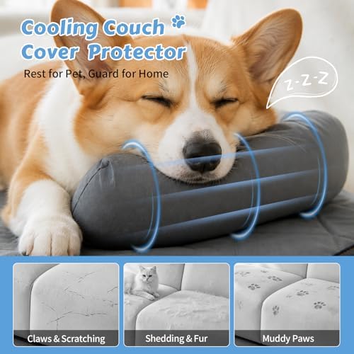 Cooling Dog Bed Mats with Neck & Head Support, 35.43 x31.5 inch Grey