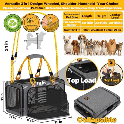PAWZIDEA Expandable Pet Carrier for Small Cats & Dogs, TSA Airline Approved
