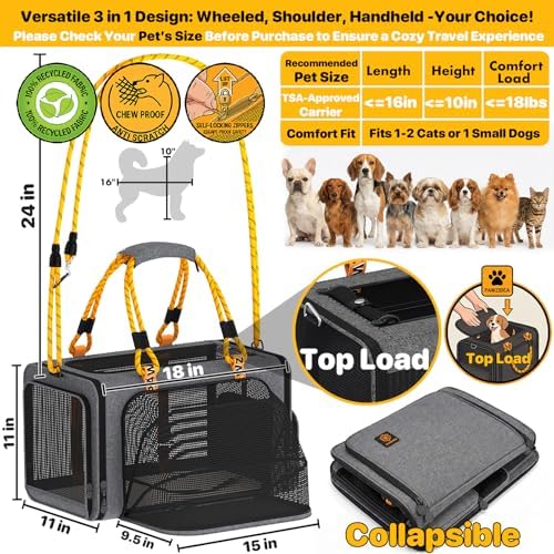 PAWZIDEA Expandable Pet Carrier for Small Cats & Dogs, TSA Airline Approved