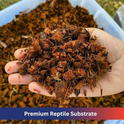 ReptiPlus Premium Coconut Chip Substrate for Reptiles – 10 LB Block in Carton Box, Expands to 72 Quarts – Natural & Dust-Free Coco Husk Bedding for Ball Python, Bearded Dragon, Tortoise & Gecko