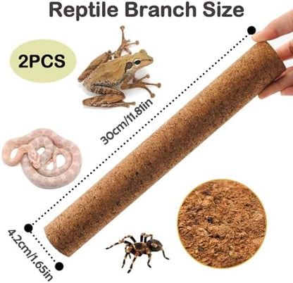 PINVNBY Cork Branches for Reptiles,2 Pcs Natural Wood Bearded Dragon Stick Snake Climbing Branch Habitat Log Decor for Tree Frog Lizard Gecko Spider Chameleon