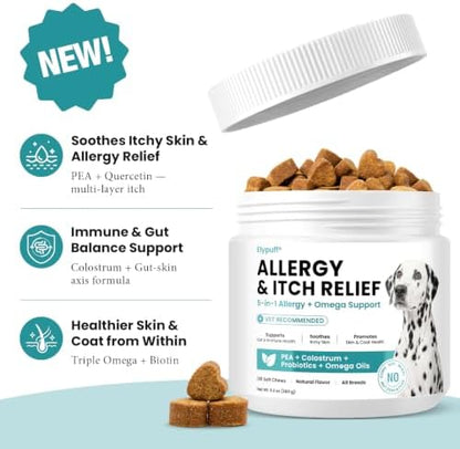 Dog Allergy Chews 130ct - Itch Relief Dog Allergy and Itching Skin Relief Anti Itch Aller Immune Bites for Dogs Licking Paws Treatment - Probiotics Vitamins for Itchy Skin, Ears & Yeast,Chicken Flavor