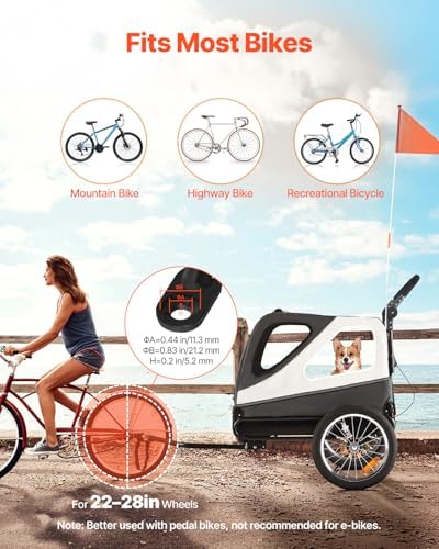 VEVOR Dog Bike Trailer, Supports up to 100 lbs, 2-in-1 Pet Stroller Cart Bicycle Carrier for Small & Large Dogs, Easy Folding Frame with Quick Release Wheel, Universal Bicycle Coupler, Internal Leash
