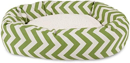 Majestic Pet 24 Inch Chevron Sherpa Calming Dog Bed Washable – Cozy Soft Round Dog Bed with Spine for Head Support - Fluffy Donut Dog Bed 24x19x7 (inch) – Round Pet Bed Small - SAGE