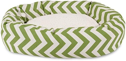 Majestic Pet 32 Inch Chevron Sherpa Calming Dog Bed Washable – Cozy Soft Round Pet Bed with Spine for Head Support - Fluffy Donut Bed 32x23x7 (inch) – Round Pet Bed Medium - SAGE