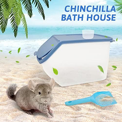 BNOSDM Chinchilla Sand Bath Container Chinchilla Dust Bath Tub Transparent Hamster Toilet Shower Room Plastic Hamster Bathroom Kit with Sand Cup&Scoop for Gerbil Hedgehog Squirrel (Coffee)