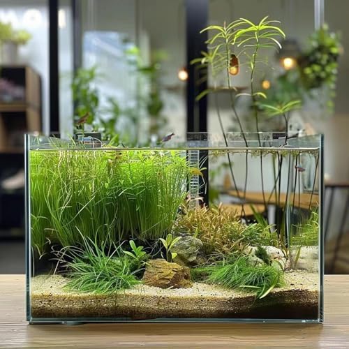 Vimvins 10 Gallon Glass Fish Tank, Easy to Maintain Small Aquarium for Betta/Goldfish/Snails/Shrimp and Aquatic Planting.