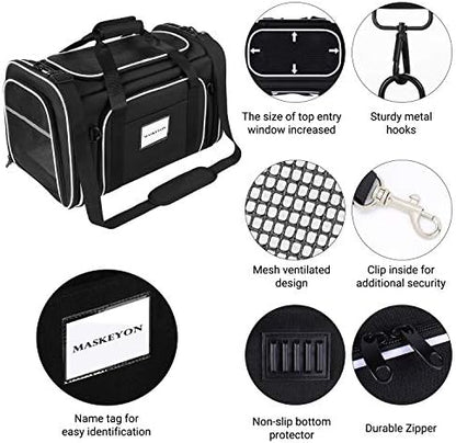 TSA Airline Approved Large Pet Travel Carrier,4 Sides Expandable with 2 Mesh Pockets,3 Entry, Soft Sided Collapsible Dog Carrier for 2 Cats,Kittens,Puppies,Dog, X-Large, Black & White