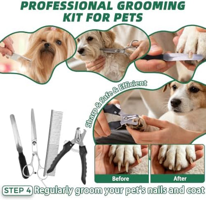 PAWCHIE Bath Grooming Kit for Pets, 9 PCS Hair Brush Set with Towel,Washing Gloves,Bath Brush and Adjustable Handle Shampoo Brush & Scrubber for Short Long Haired Dogs and Cats,Dog Bath Supplies, Grey