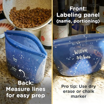 Stasher Reusable Silicone Dog Food Container and Travel Treat Bag, 4-Cup