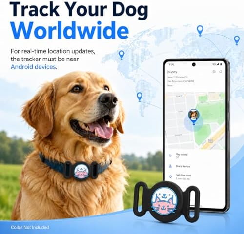 GPS Collar for Dogs, Pet Tracker for Dogs (Android Only), Waterproof Smart Tag Compatible with Google Find My, No Monthly Fee, Dog GPS Tracker Collar for Small Large Dogs (Android Tracker for Dog)